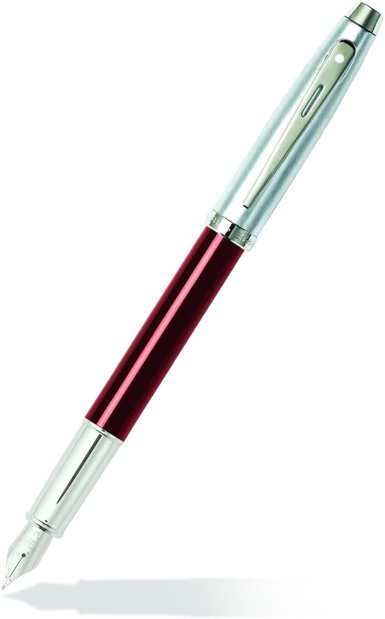 Sheaffer 100 Brushed Chrome Red Fountain Pen - The Pen Shop