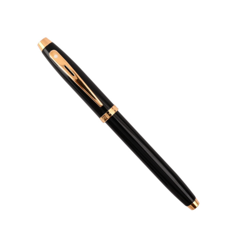 Sheaffer 100 Glossy Black Lacquer Gold Trim Fountain Pen