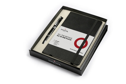 Sheaffer Gift Set ft. Glossy Black 300 Ballpoint Pen with Chrome Trim and Medium Notebook