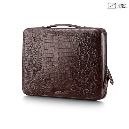 Lapis Bard Mandeville 13-inch Leather Laptop Sleeve in Dark Brown, view 2