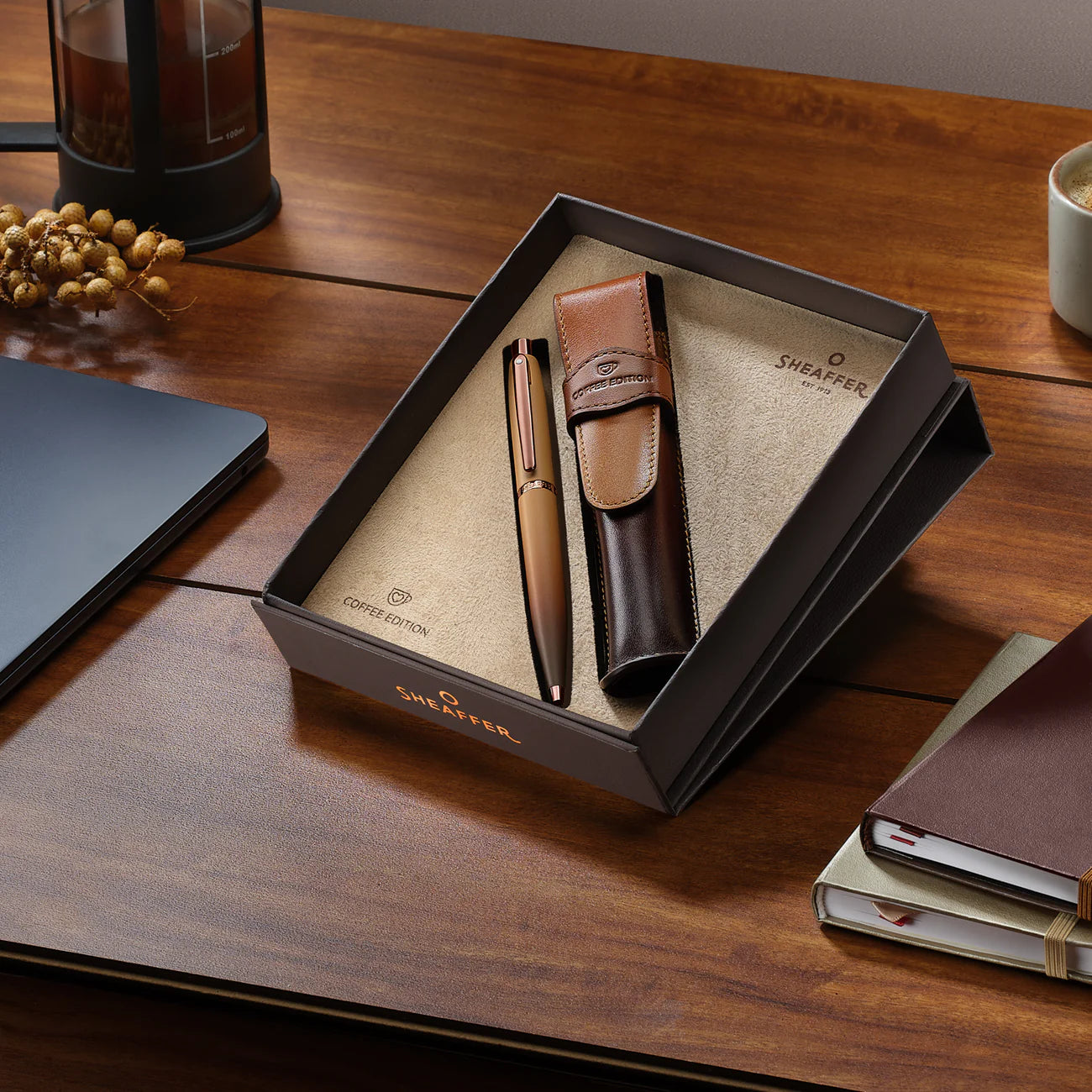 Sheaffer VFM Coffee Edition Ballpoint Pen with Leather Single Pen Pouch Gift Set