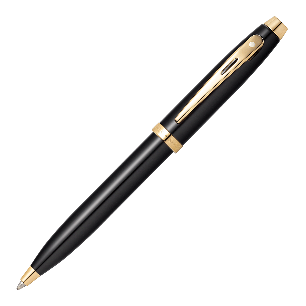 Sheaffer 100 Glossy Black Lacquer Gold Trim Ball Pen - The Pen Shop