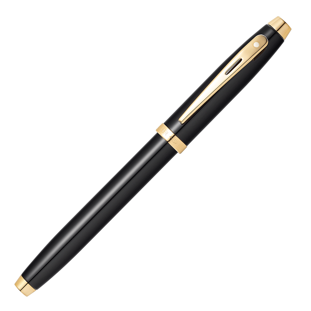 Sheaffer 100 Glossy Black Lacquer Gold Trim Fountain Pen