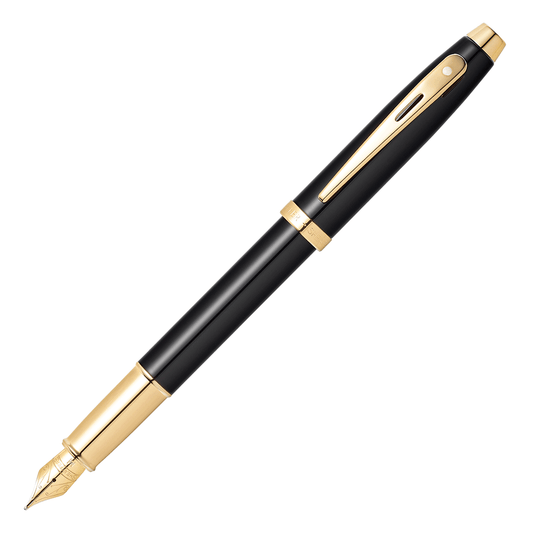 Sheaffer 100 Glossy Black Lacquer Gold Trim Fountain Pen