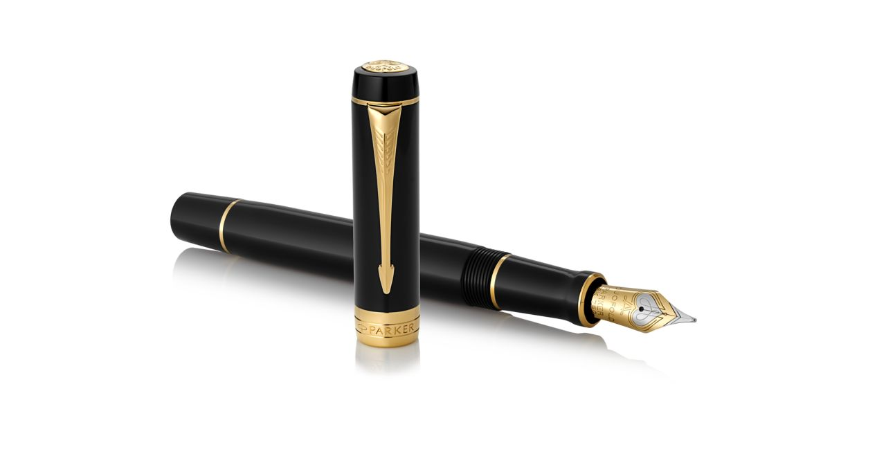 Parker Duofold Classic Black Fountain Pen With Gold Trim - The Pen Shop