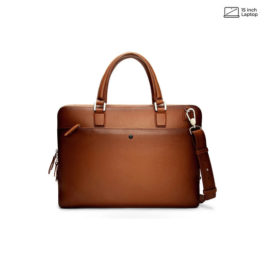 Lapis Bard Ducorium Spencer 15-inch Slim Leather Laptop Bag in Cognac, view 2