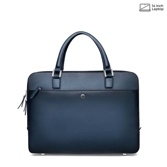 Lapis Bard Ducorium Spencer 14-inch Slim Leather Laptop Bag in Navy