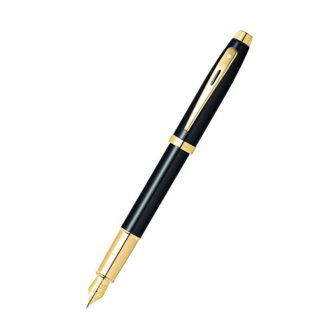 Sheaffer 100 Glossy Black Lacquer Gold Trim Fountain Pen