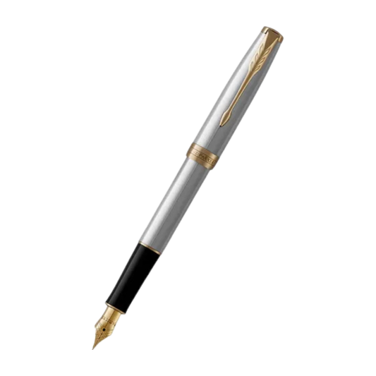 Parker Sonnet Stainless Steel Gold Trim Fountain Pen