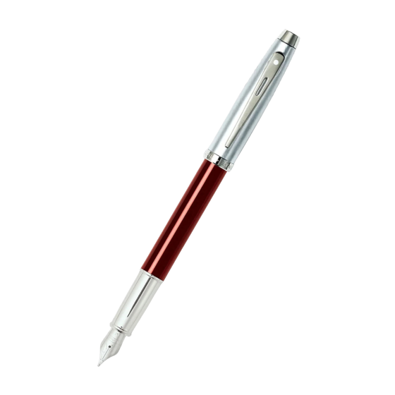 Sheaffer 100 Brushed Chrome Red Fountain Pen