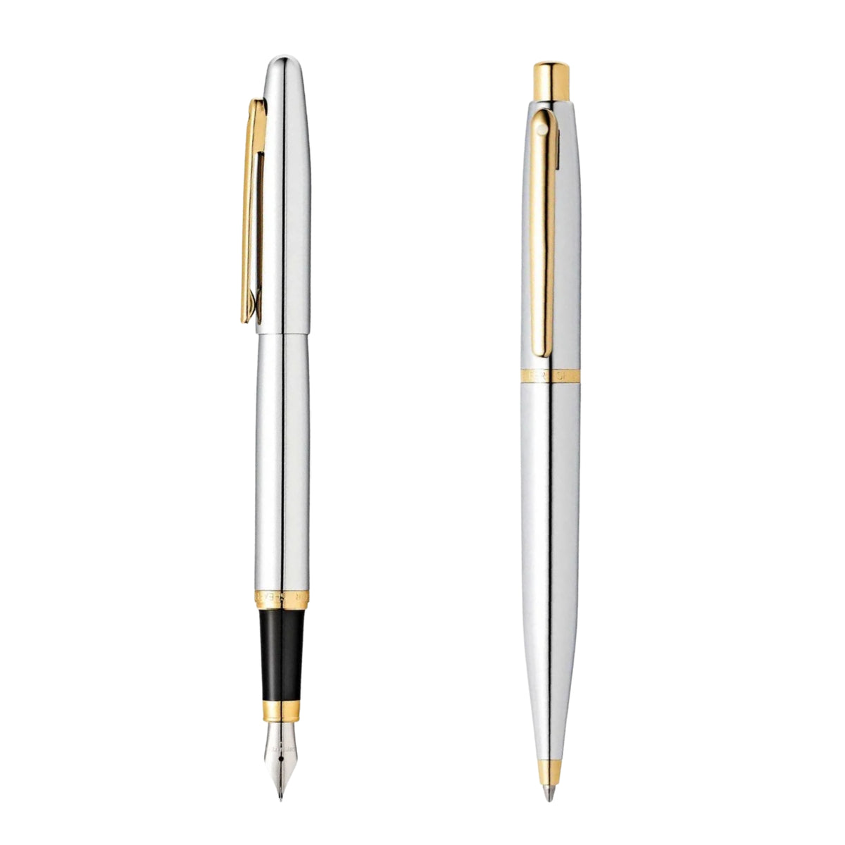 Sheaffer Gift Set ft. VFM Polished Chrome with Gold Trims as Set of 2 pens - BallPoint Pen & Fountain Pen (M)