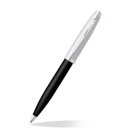 Sheaffer 100 Black Barrel Ballpoint Pen - Glossy Black and Chrome-Plated Trim