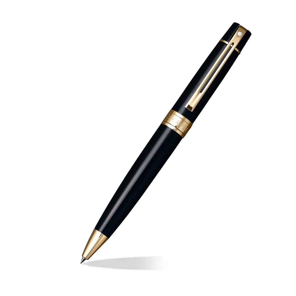 Sheaffer Gift Set Glossy Black 300 Ballpoint Pen With Gold Trim And Pen Pouch