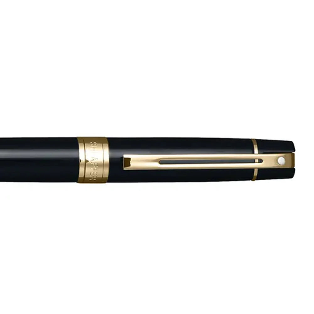 Sheaffer Gift Set Glossy Black 300 Ballpoint Pen With Gold Trim And Pen Pouch