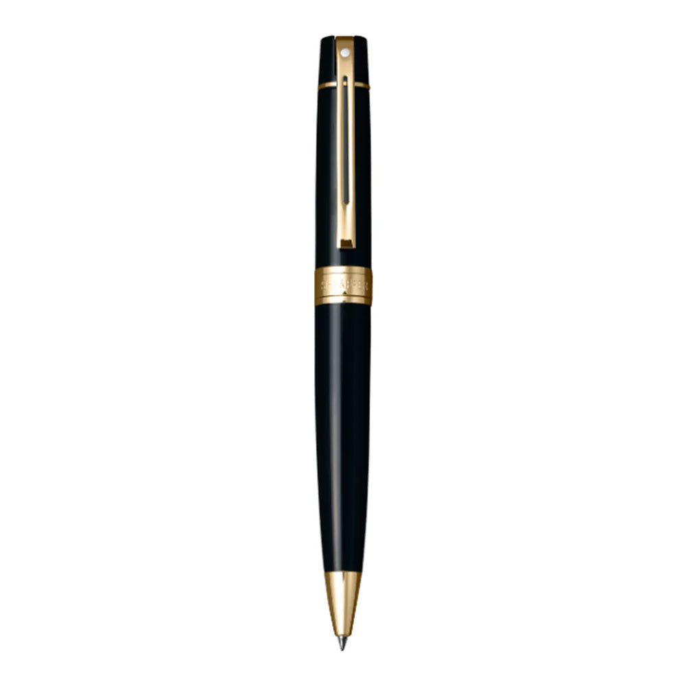 Sheaffer Gift Set Glossy Black 300 Ballpoint Pen With Gold Trim And Pen Pouch