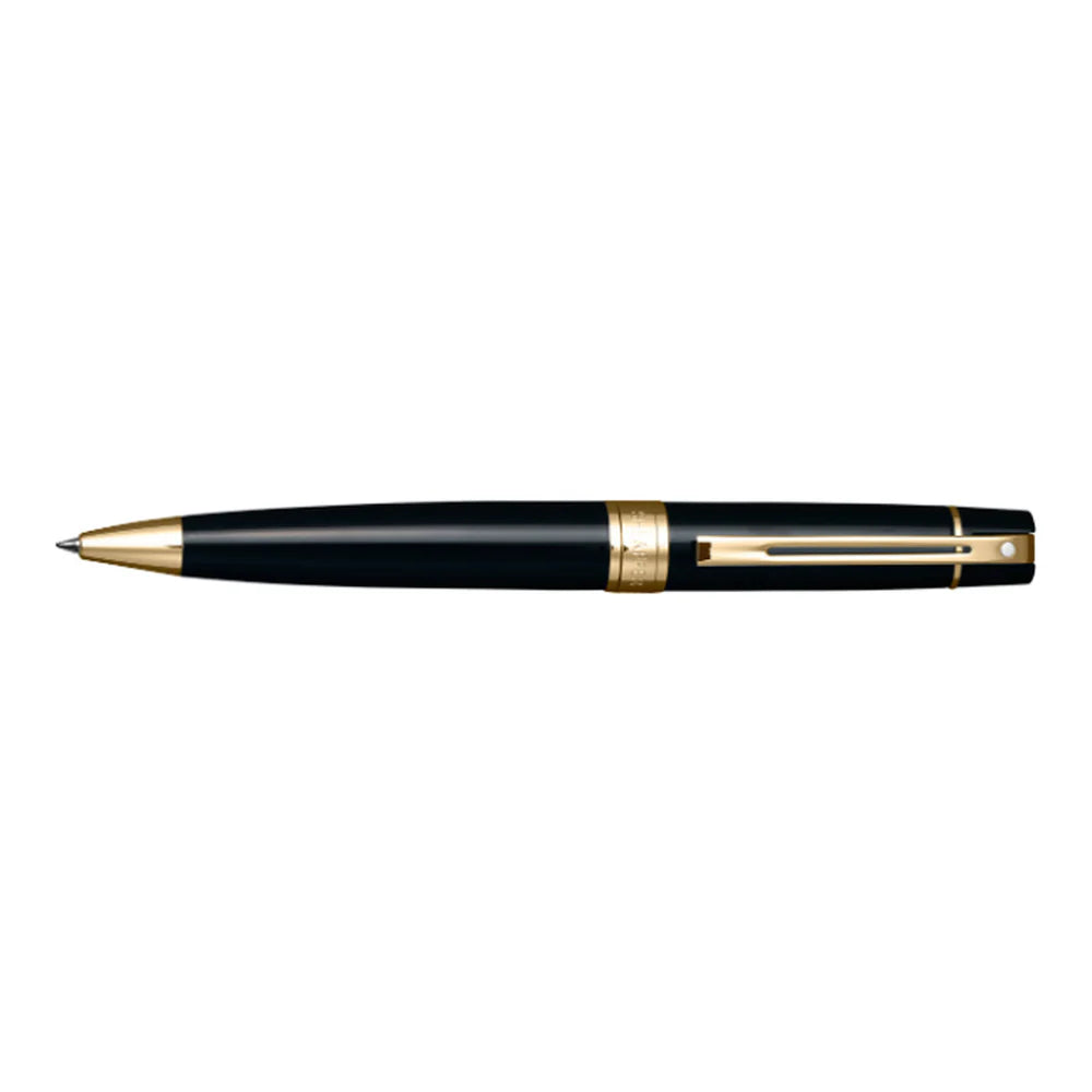 Sheaffer Gift Set Glossy Black 300 Ballpoint Pen With Gold Trim And Pen Pouch