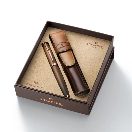 Sheaffer 100 Coffee Edition Fountain Pen with Leather Single Pen Pouch Gift Set
