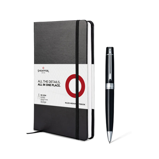 Sheaffer Gift Set ft. Glossy Black 300 Ballpoint Pen with Chrome Trim and Medium Notebook
