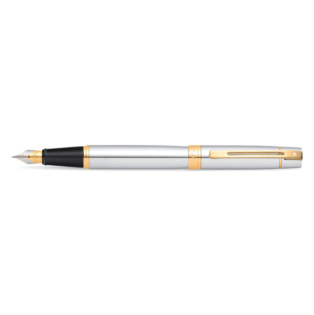 Sheaffer 300 Bright Chrome Fountain Pen With Gold Trims