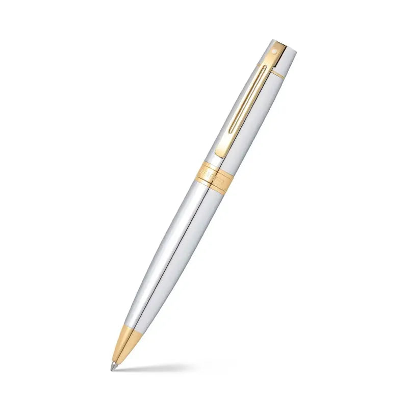 Sheaffer Gift Set 300 Ballpoint Pen with Medium Notebook Bright Chrome with Gold Trims