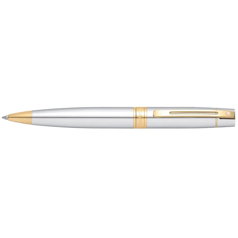 Sheaffer Gift Set 300 Ballpoint Pen with Medium Notebook Bright Chrome with Gold Trims