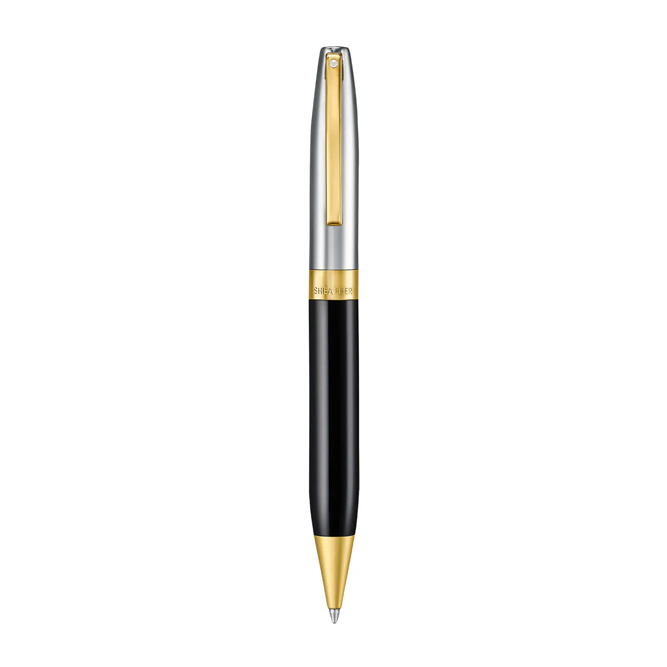 Sheaffer Legacy Glossy Black and Chrome Bi-color Ballpoint Pen with 14K PVD Gold-Plated, Stainless Steel Trims