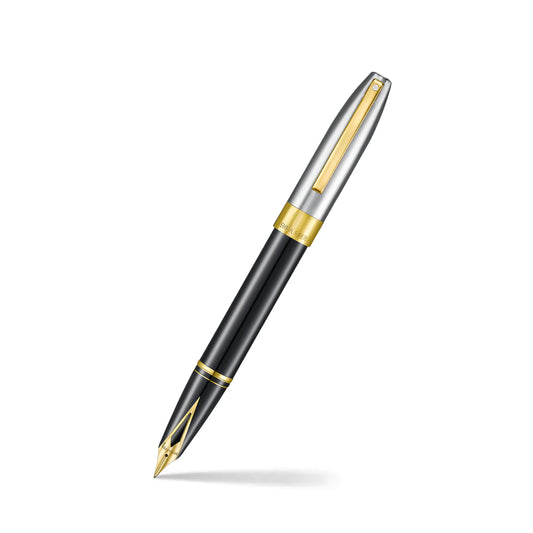 Sheaffer Legacy Glossy Black and Chrome Bi-color Fountain Pen with 14K PVD Gold-Plated, Stainless Steel Inlaid Nib and Trims (Medium Nib)