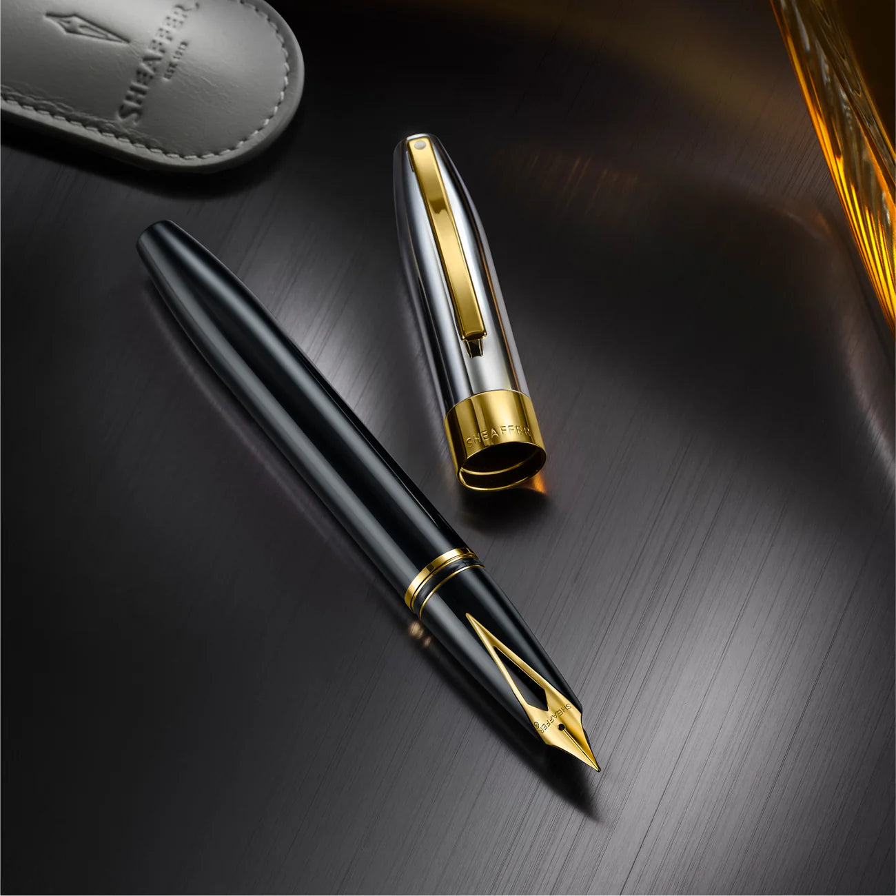 Sheaffer Legacy Glossy Black and Chrome Bi-color Fountain Pen with 14K PVD Gold-Plated, Stainless Steel Inlaid Nib and Trims (Medium Nib)