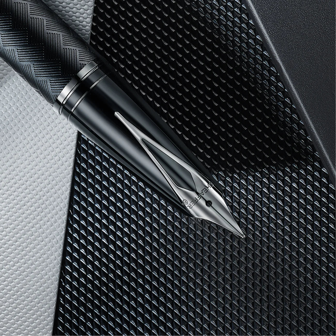 Sheaffer Legacy Chevron Matte Black Fountain Pen with PVD Gunmetal Inlaid Nib and Trims (Medium Nib)