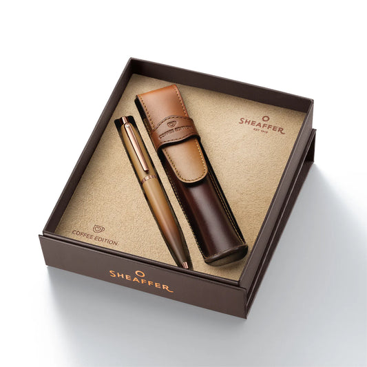 Sheaffer VFM Coffee Edition Ballpoint Pen with Leather Single Pen Pouch Gift Set