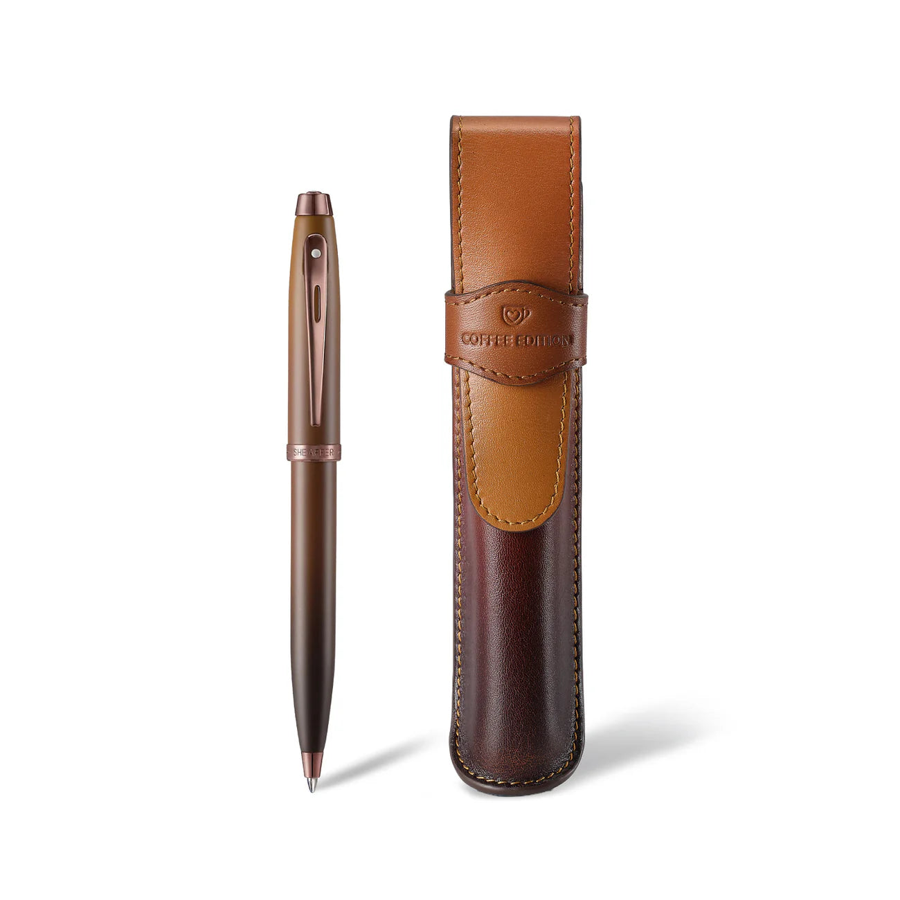 Sheaffer 100 Coffee Edition Ballpoint Pen with Leather Single Pen Pouch Gift Set