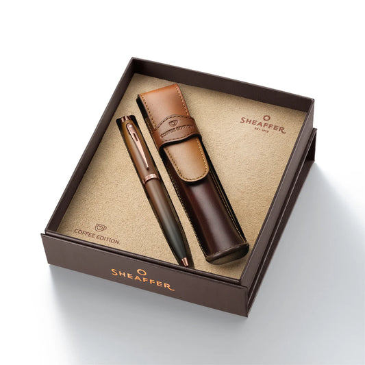 Sheaffer 100 Coffee Edition Ballpoint Pen with Leather Single Pen Pouch Gift Set