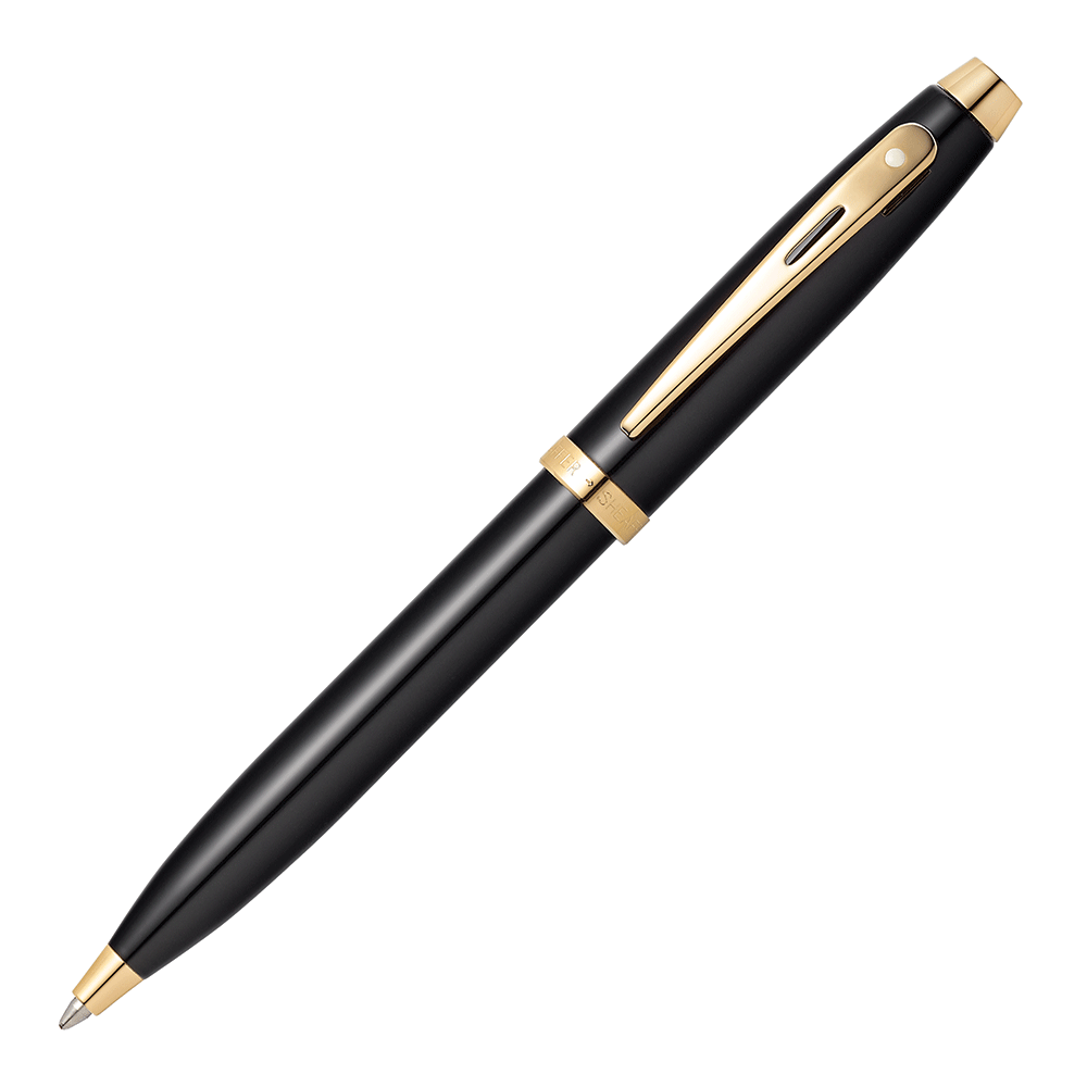 Sheaffer 100 Glossy Black Lacquer Gold Trim Ball Pen